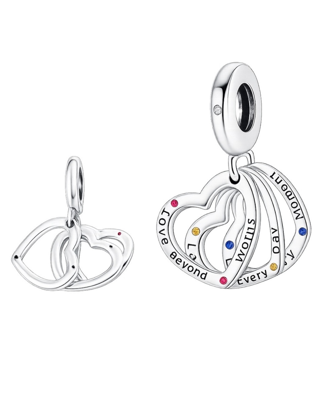 Sterling Silver Inspirational Triple Heart Dangle Charm Sterling Silver Charm